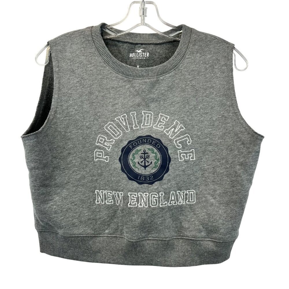 Hollister Womens Providence Cropped Sleeveless Sweatshirt Gray/Multi Medium
